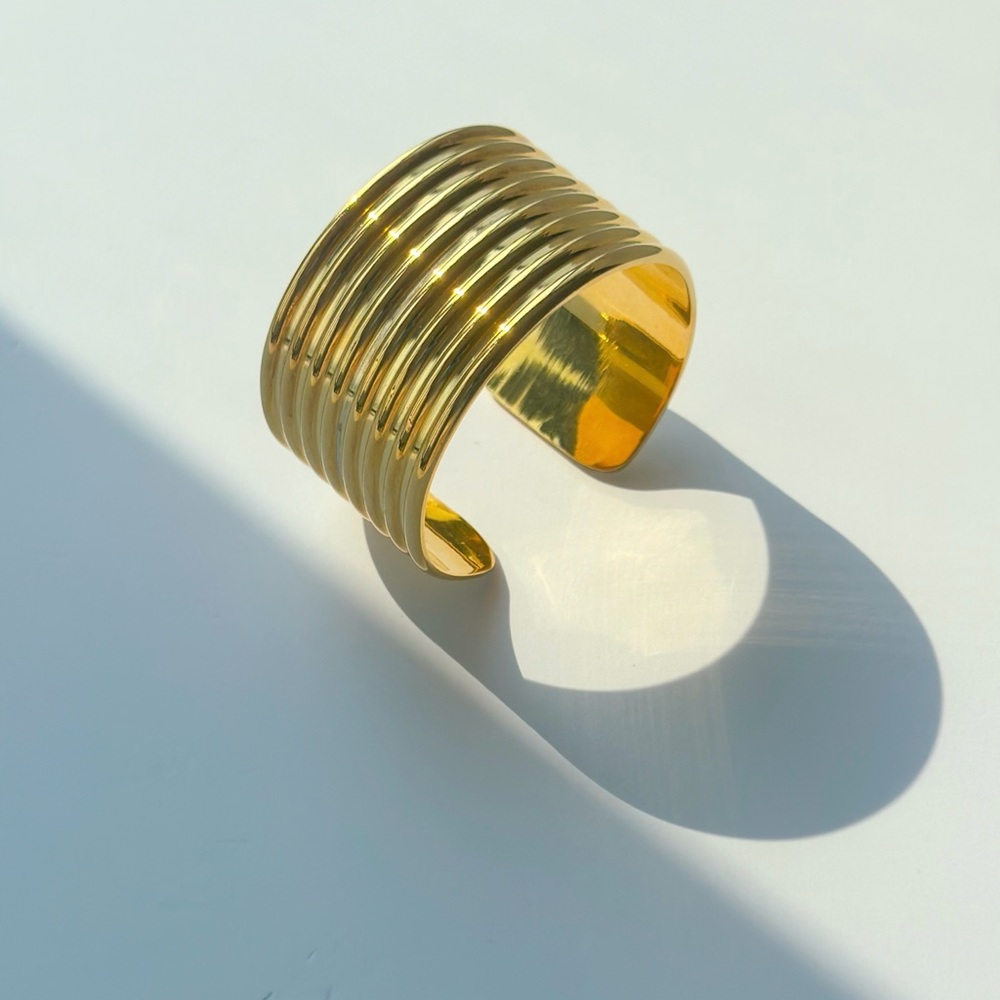 24k Gold Plated Ribbed Cuff Bracelet